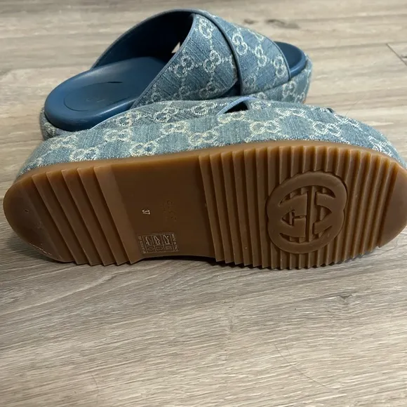 Gucci Blue Monogram Slide Sandals