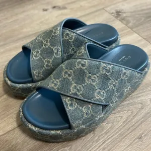 Gucci Blue Monogram Slide Sandals