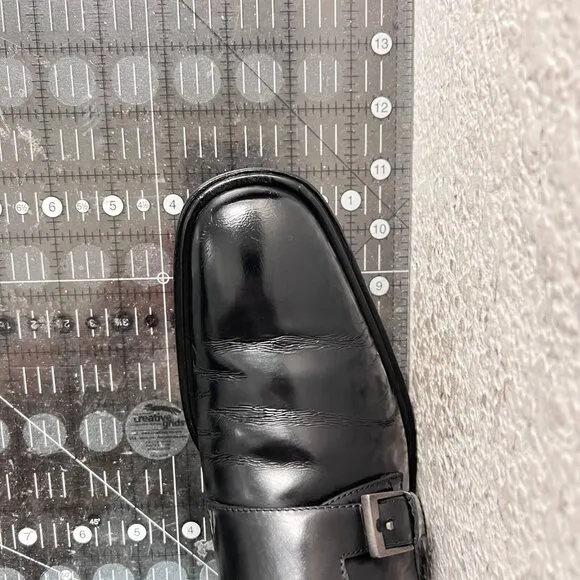 Gucci Double Monk Strap Women Size 8B Black Leather Plain Toe Buckle Dress Shoes