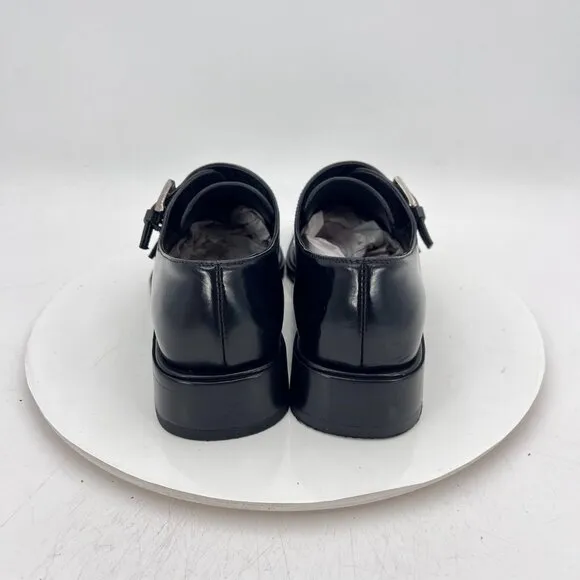 Gucci Double Monk Strap Women Size 8B Black Leather Plain Toe Buckle Dress Shoes