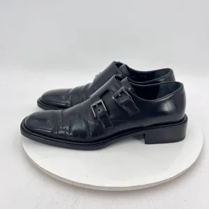 Gucci Double Monk Strap Women Size 8B Black Leather Plain Toe Buckle Dress Shoes