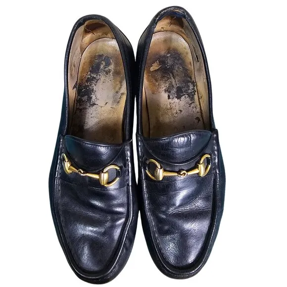 Gucci Men Black Leather Horsebit Loafers Size 9D Designer Quiet Luxury Old Money
