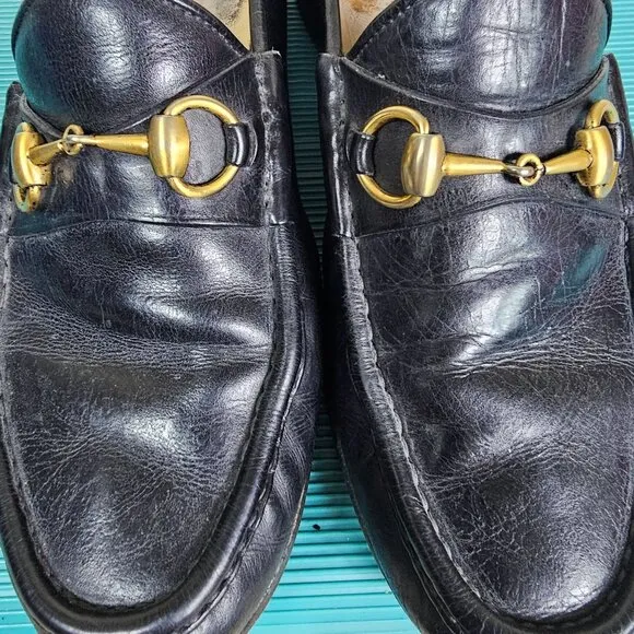 Gucci Men Black Leather Horsebit Loafers Size 9D Designer Quiet Luxury Old Money