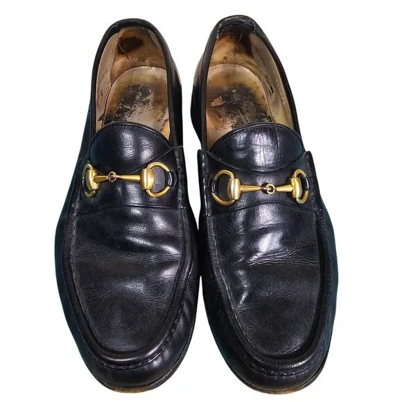 Gucci Men Black Leather Horsebit Loafers Size 9D Designer Quiet Luxury Old Money