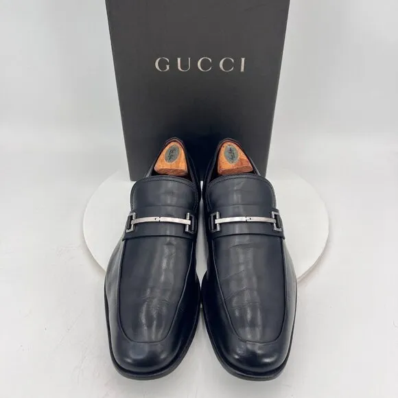 Gucci Men Size UK 9.5 D US 10 Black Leather Horsebit Loafer Pull On Dress Shoes