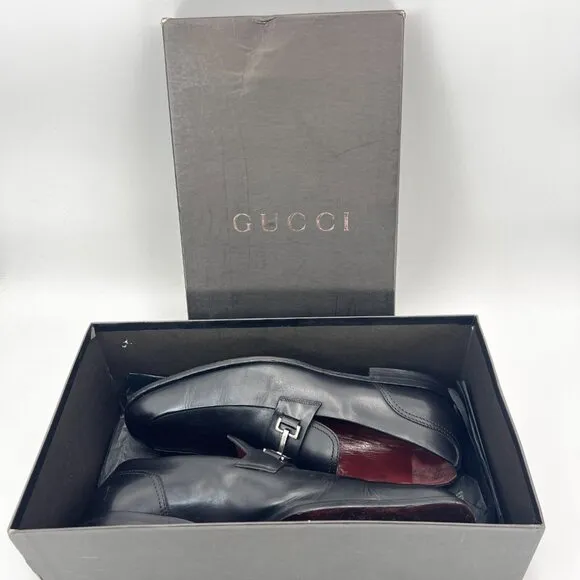 Gucci Men Size UK 9.5 D US 10 Black Leather Horsebit Loafer Pull On Dress Shoes