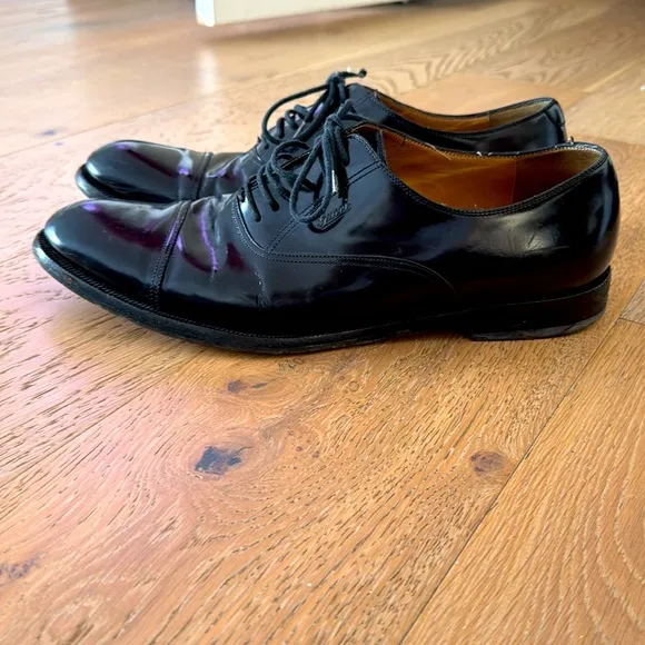 Gucci Mens Italian Black Leather Shoes-Oxford Lace Up Size 10