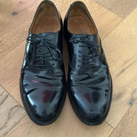 Gucci Mens Italian Black Leather Shoes-Oxford Lace Up Size 10