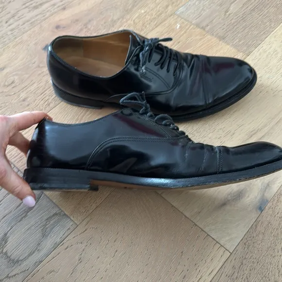 Gucci Mens Italian Black Leather Shoes-Oxford Lace Up Size 10