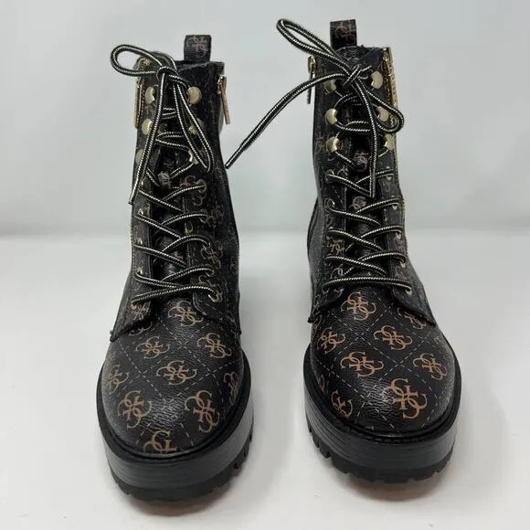 Guess Women's GW Fearne Combat Boots Size 9.5  Black &amp; Gold Chunky Sole