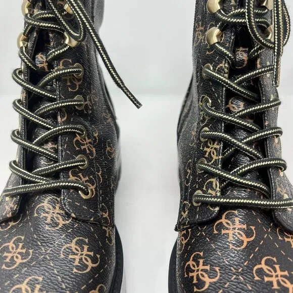Guess Women's GW Fearne Combat Boots Size 9.5  Black &amp; Gold Chunky Sole