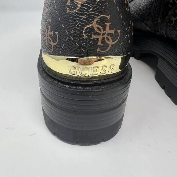 Guess Women's GW Fearne Combat Boots Size 9.5  Black &amp; Gold Chunky Sole