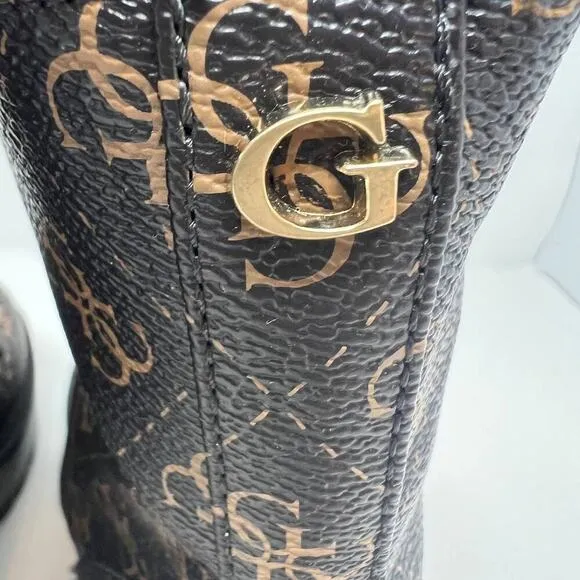 Guess Women's GW Fearne Combat Boots Size 9.5  Black &amp; Gold Chunky Sole
