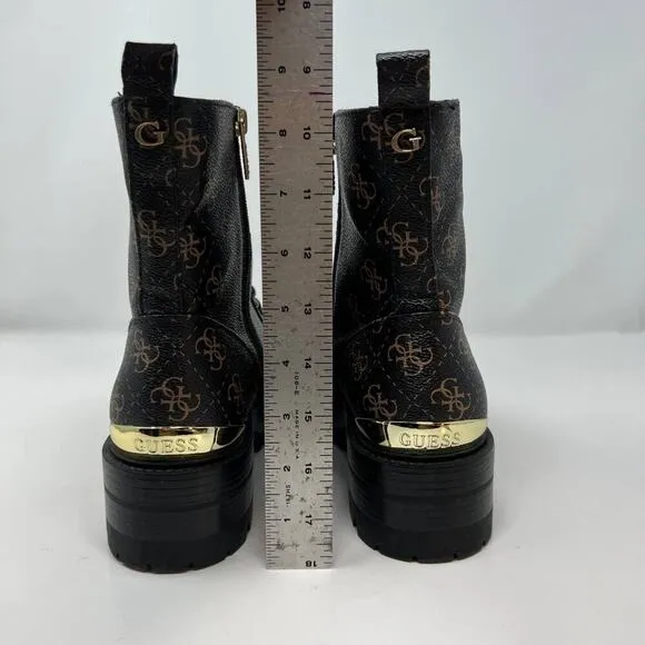 Guess Women's GW Fearne Combat Boots Size 9.5  Black &amp; Gold Chunky Sole