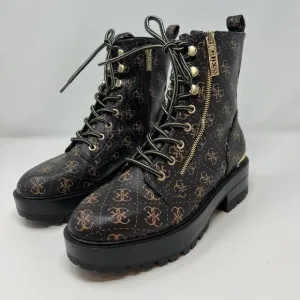 Guess Women's GW Fearne Combat Boots Size 9.5  Black &amp; Gold Chunky Sole