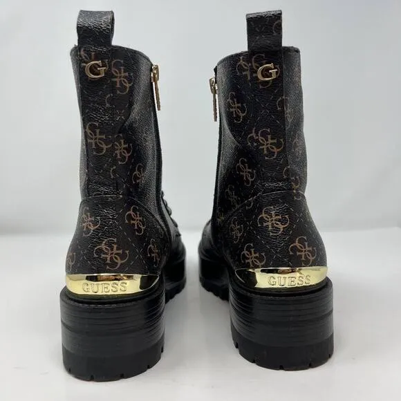 Guess Women's GW Fearne Combat Boots Size 9.5  Black &amp; Gold Chunky Sole
