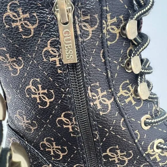 Guess Women's GW Fearne Combat Boots Size 9.5  Black &amp; Gold Chunky Sole