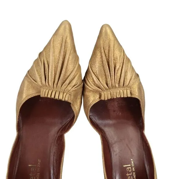 Gunmetal Shoes Womens 37.5 Pumps Fashion Stiletto Point Toe Leather Gold Formal