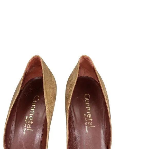 Gunmetal Shoes Womens 37.5 Pumps Fashion Stiletto Point Toe Leather Gold Formal