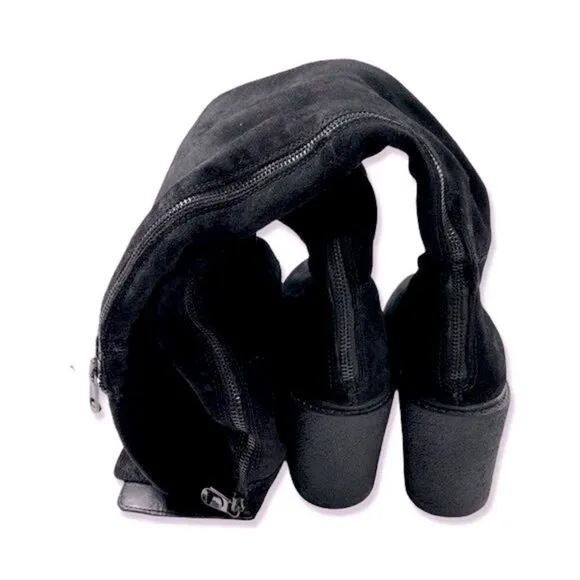 Gusto Women's Black Suede Leather Over The Knee High Block Heeled Boots