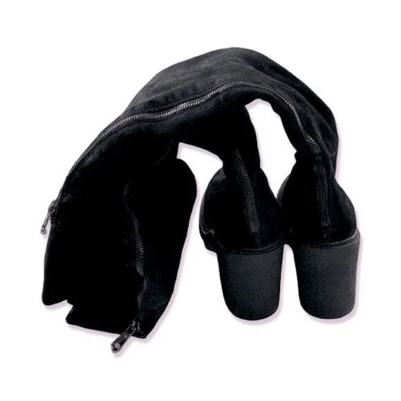 Gusto Women's Black Suede Leather Over The Knee High Block Heeled Boots