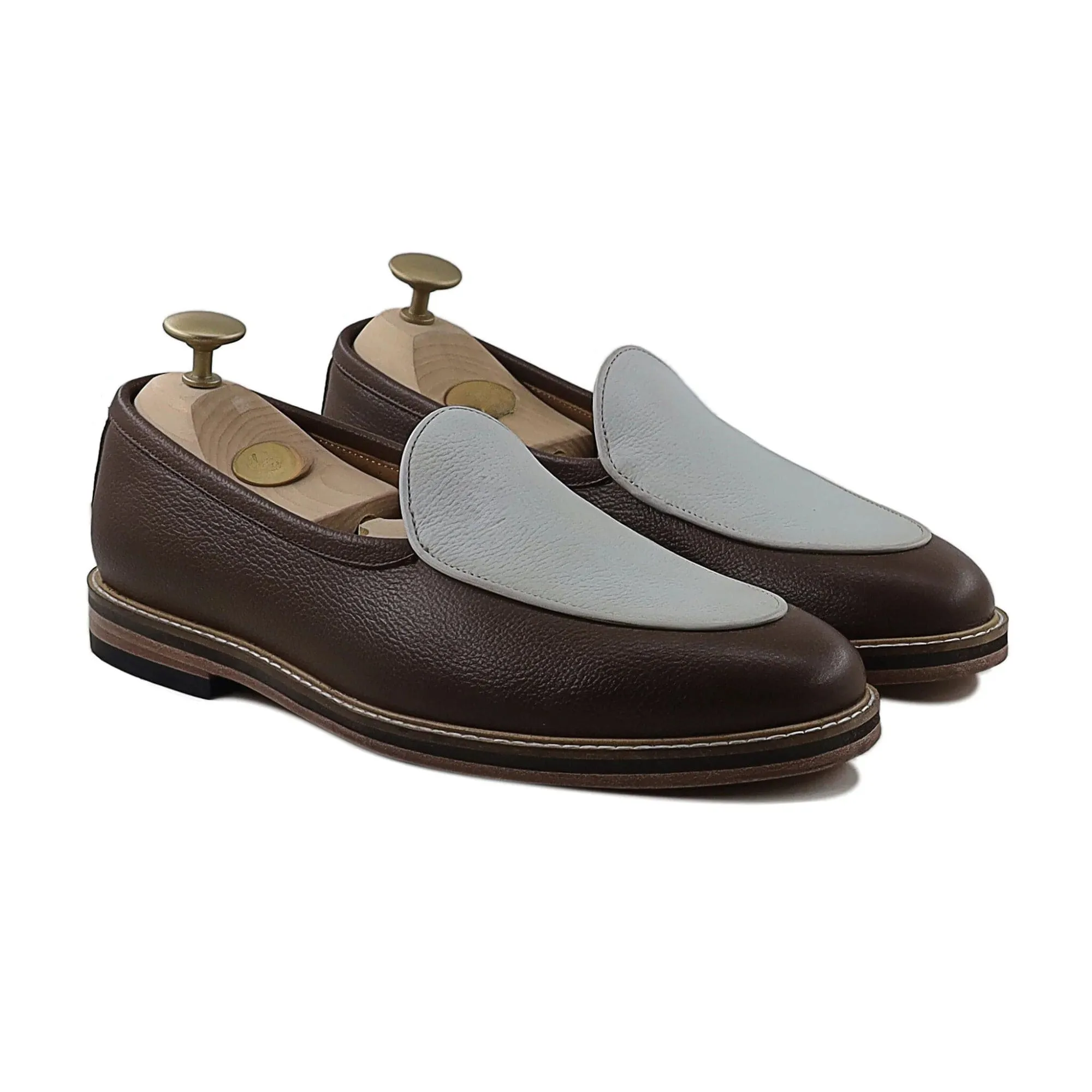 Handmade Custom Brown Calf Leather Mens Loafers
