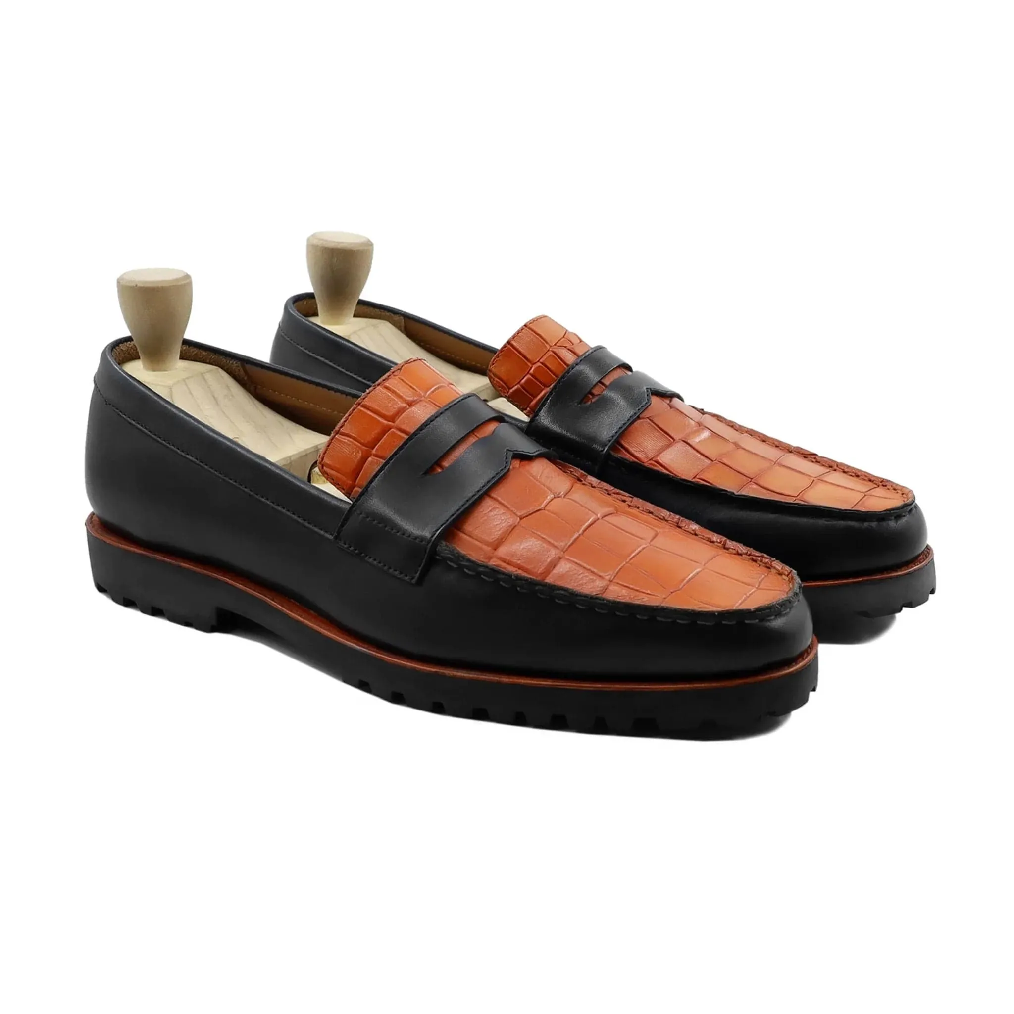 Handmade Custom Calf Leather Black Mens Loafers