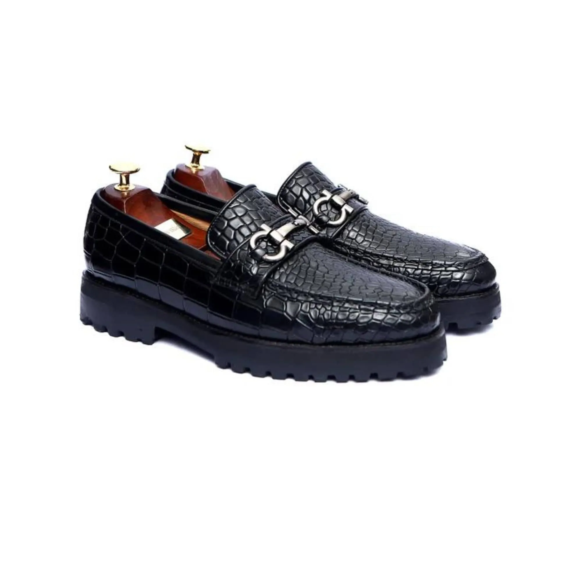 Handmade Custom Calf Leather Black Mens Loafers