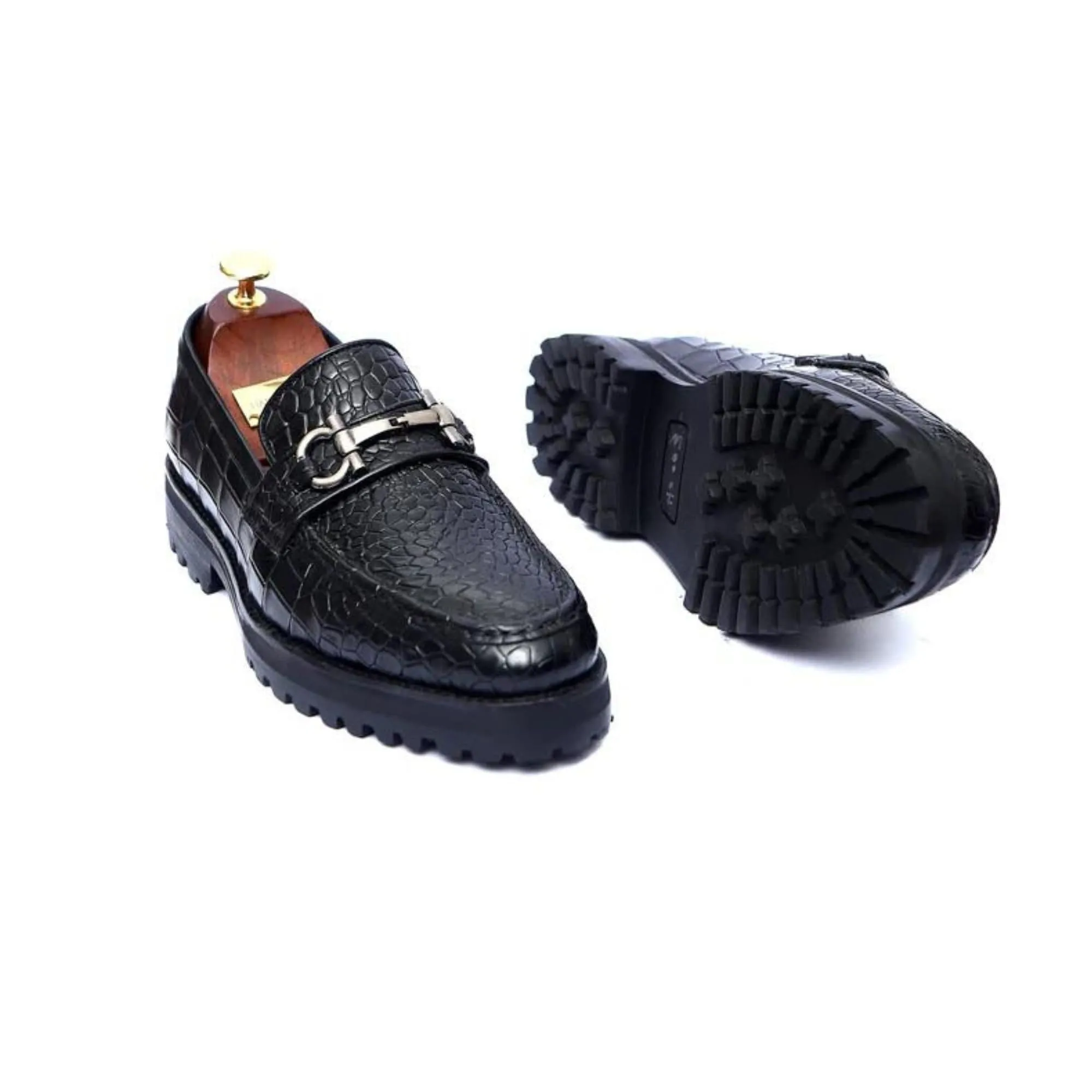 Handmade Custom Calf Leather Black Mens Loafers