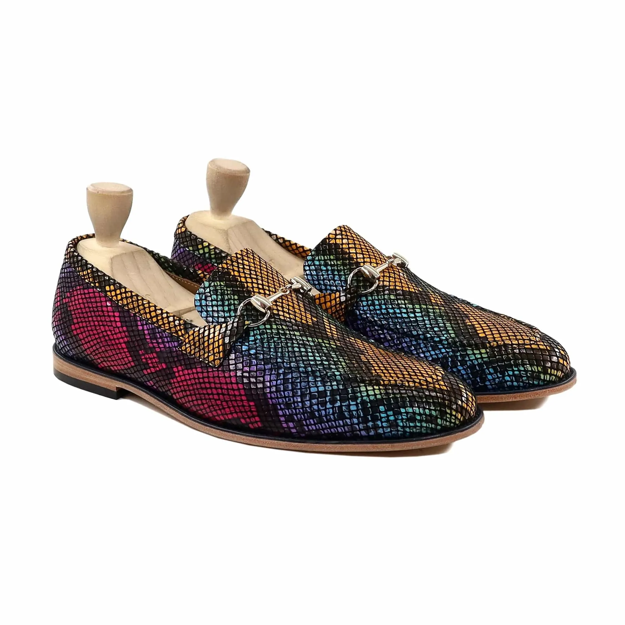 Handmade Custom Calf Leather snake pattern Mens Loafers