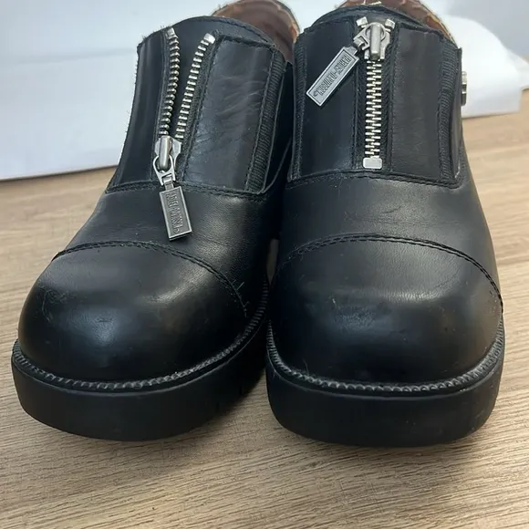 Harley-Davidson Vtg Y2K Women's Black Leather Shoes Chunky Heel sz 7