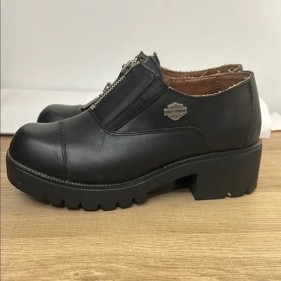 Harley-Davidson Vtg Y2K Women's Black Leather Shoes Chunky Heel sz 7