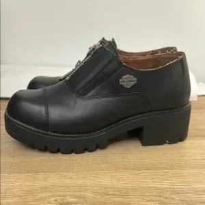 Harley-Davidson Vtg Y2K Women's Black Leather Shoes Chunky Heel sz 7