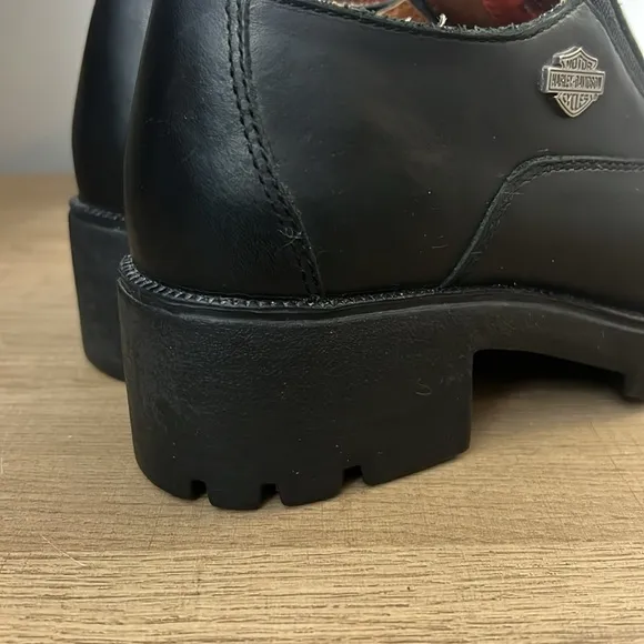 Harley-Davidson Vtg Y2K Women's Black Leather Shoes Chunky Heel sz 7