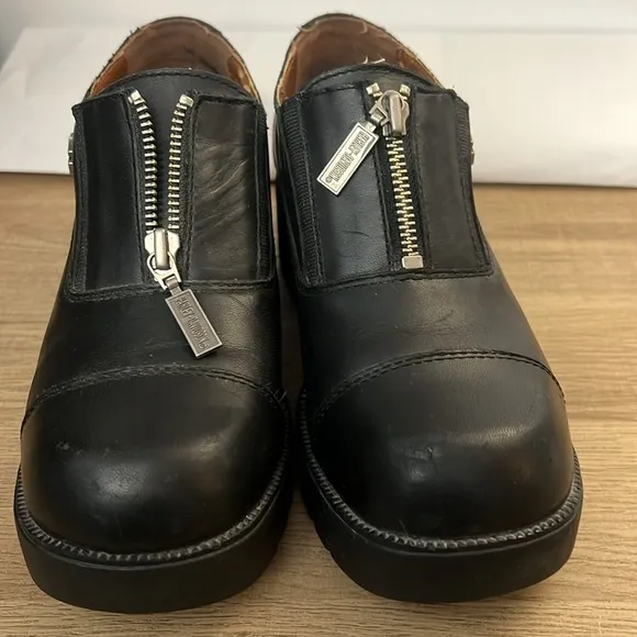 Harley-Davidson Vtg Y2K Women's Black Leather Shoes Chunky Heel sz 7