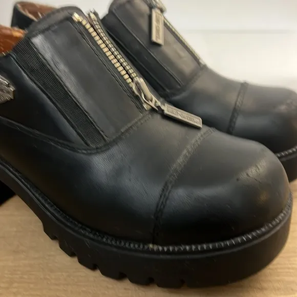 Harley-Davidson Vtg Y2K Women's Black Leather Shoes Chunky Heel sz 7