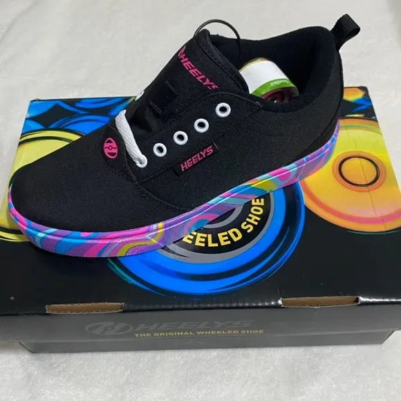 HEELYS Sneakers Pro 20 NEW Rainbow Wheeled Shoes Multicolor Pink Black Size 5