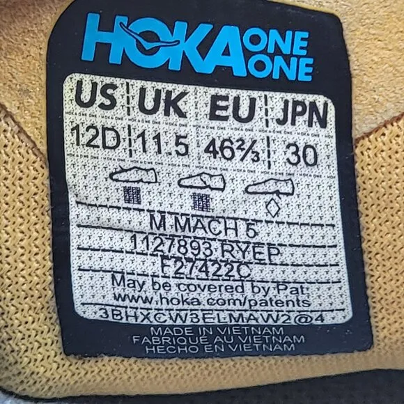 Hoka One One Mach 5 Mens 12 D Radiant Yellow Evening Primrose Athletic Shoes