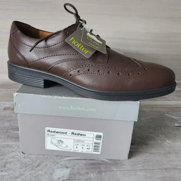 Hotter Womens Size 9M Redwood Brown Leather Derby Wingtips Lace Up Dress Shoes