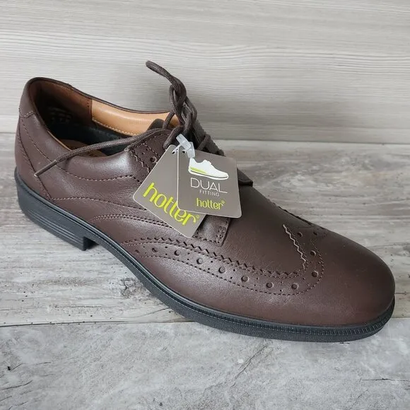 Hotter Womens Size 9M Redwood Brown Leather Derby Wingtips Lace Up Dress Shoes