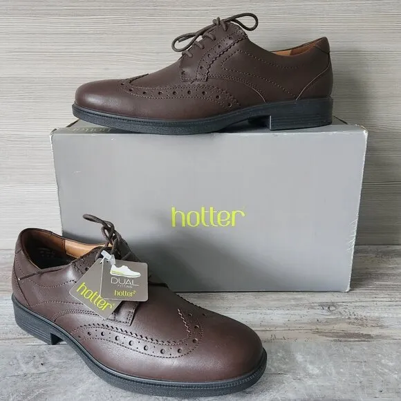 Hotter Womens Size 9M Redwood Brown Leather Derby Wingtips Lace Up Dress Shoes