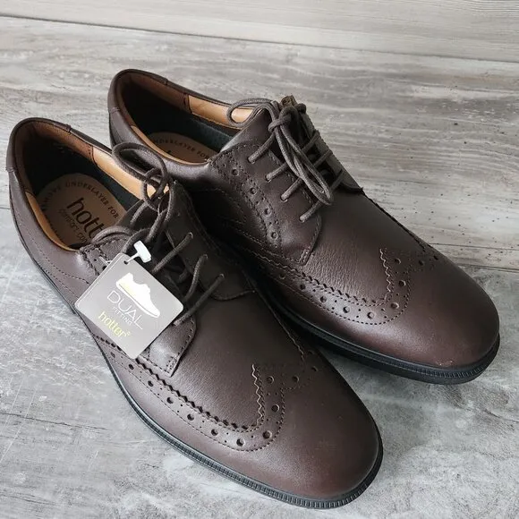 Hotter Womens Size 9M Redwood Brown Leather Derby Wingtips Lace Up Dress Shoes