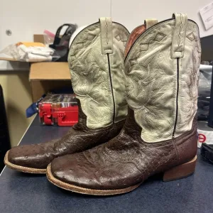 HP Ranch Ostrich Leather Cowboy Boots Size 12D (6447) Made In Mexico