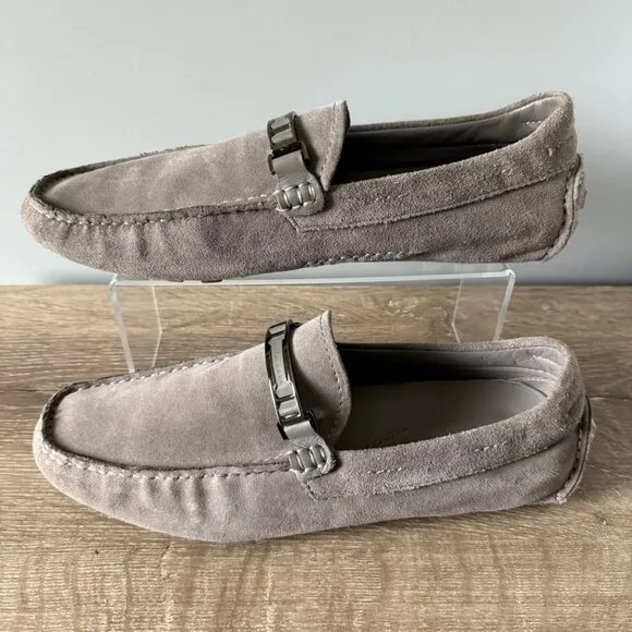 Hugo Boss Drimeto Gray Suede Driving Loafers Shoes Mens Size 10