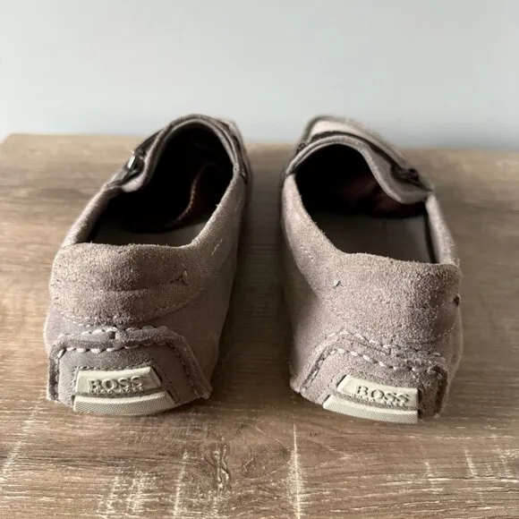 Hugo Boss Drimeto Gray Suede Driving Loafers Shoes Mens Size 10