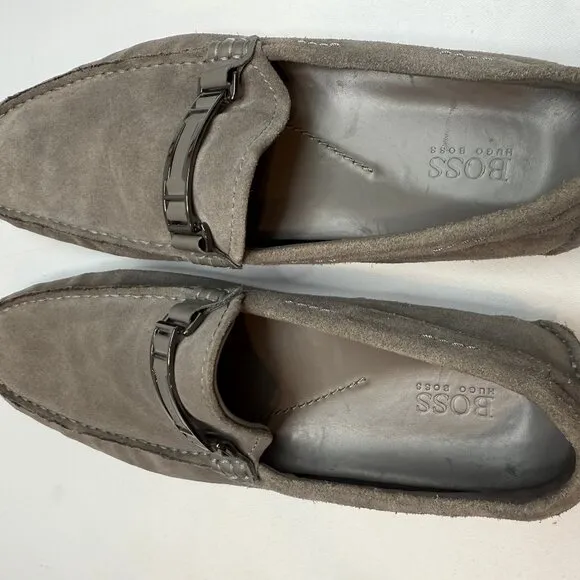Hugo Boss Drimeto Gray Suede Driving Loafers Shoes Mens Size 10