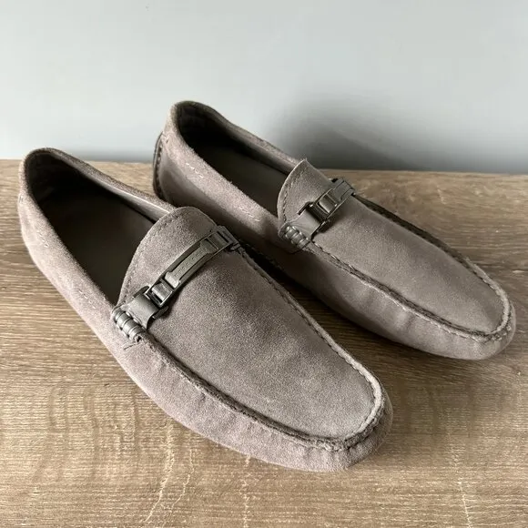 Hugo Boss Drimeto Gray Suede Driving Loafers Shoes Mens Size 10