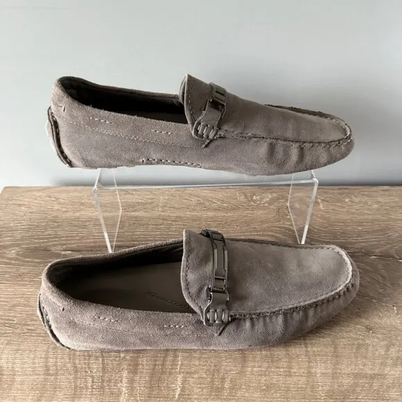 Hugo Boss Drimeto Gray Suede Driving Loafers Shoes Mens Size 10