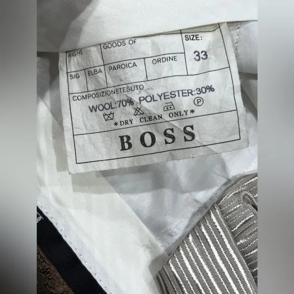 Hugo Boss Men’s 33x32 Gold Shiny Pin Striped Dress Pants Pleated
