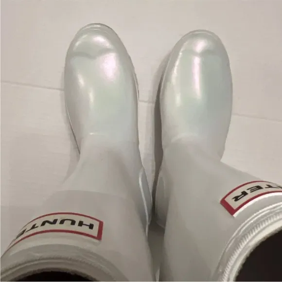 Hunter Kids Original Sz 2 Boy /Sz 3 Girl Tall Rain Boots White Pearlescent 💖